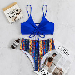 Waist  sets 2021 New Swimsuits Women Vintage Print  Two-Piece Swimwear Female Summer Beach Bikinis Swim Bathing Suits
