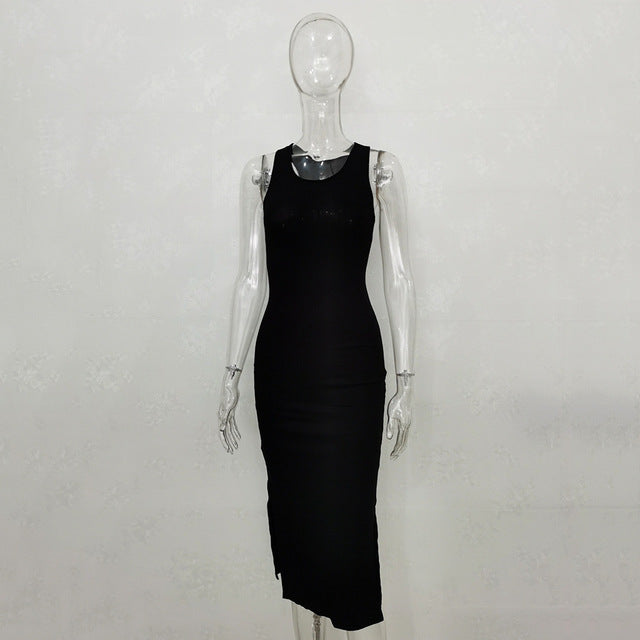 Women's Skinny Midi Dress Summer Sundress Sexy Sleeveless Side Slit Party Bodycon Dress