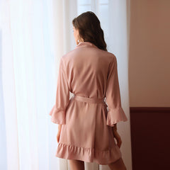 Ladies sexy pajamas  desire simulation silk lotus  cuff cardigan robe nightgown