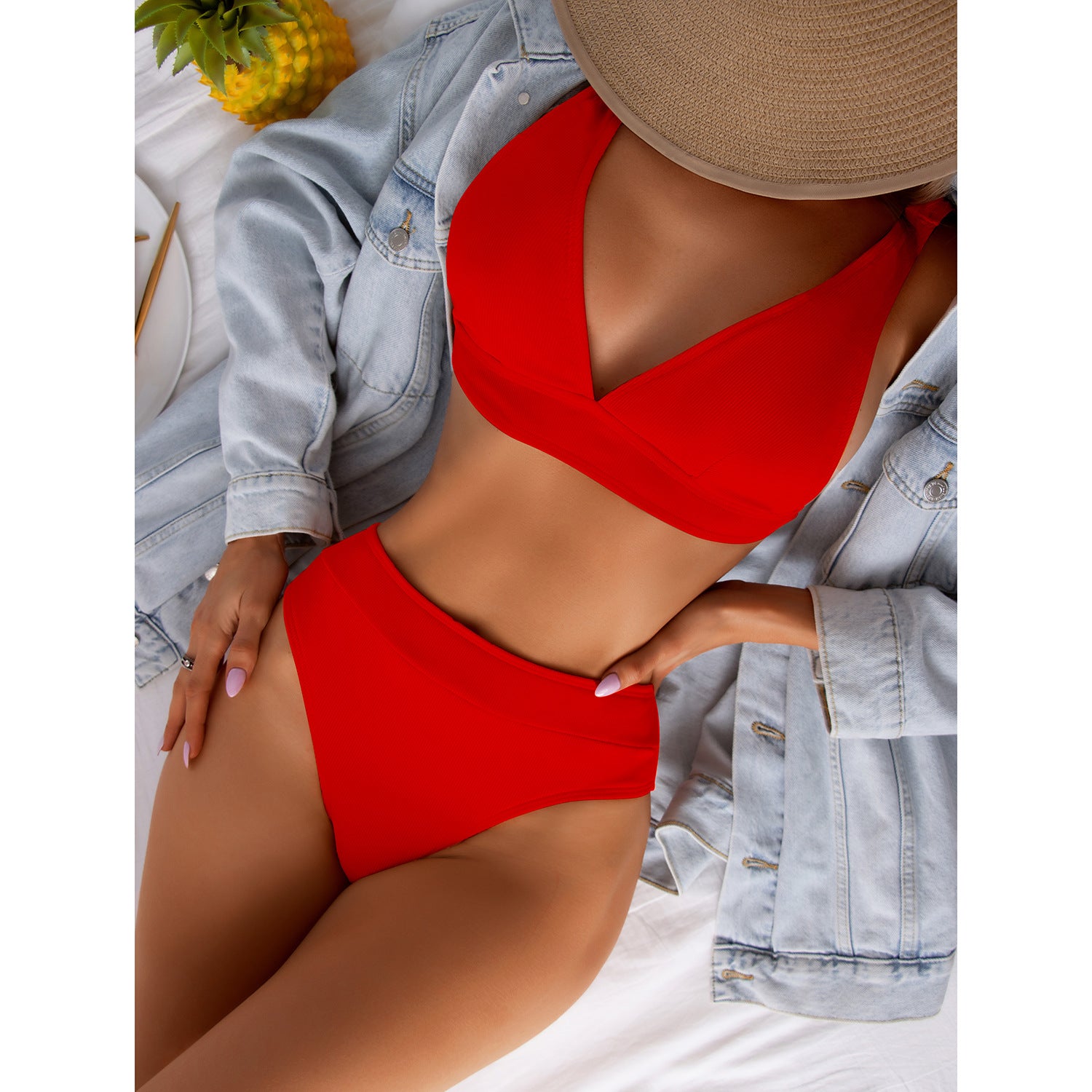 European and American new  waist  swimsuit independent station Amazon hot selling sexy split