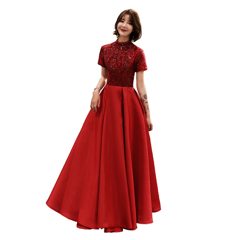 Hot sale new wedding toast bride 2022 new summer slim dress dress women's long banquet red back door evening dress