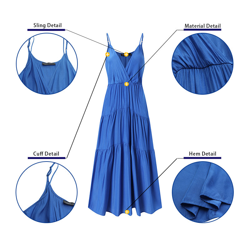 Celmia Ms. European and American style pure color temperament vacation style V-neck sexy fashion trend elegant loose leisure and elegant suspender dress