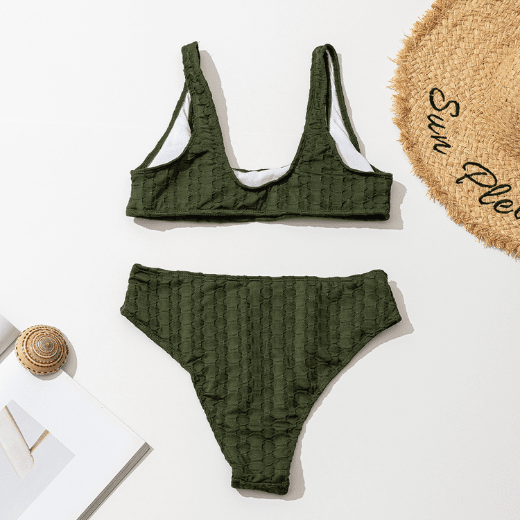 Swimsuit European and American Fashion Round Neck Split Solid Color Bikini Set