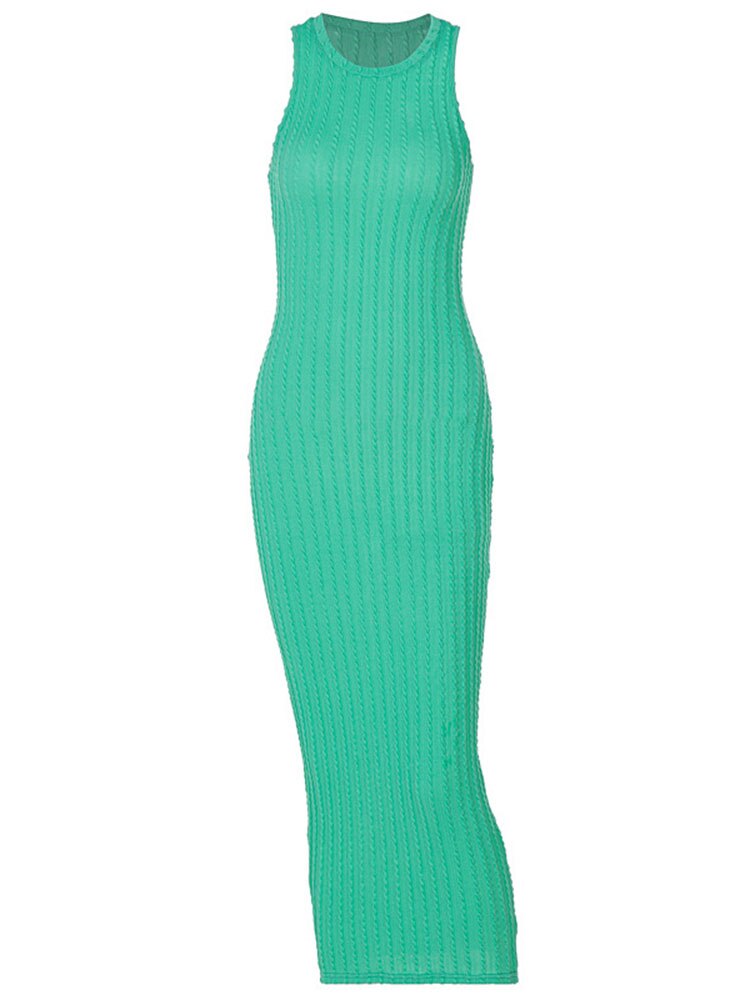 2022 بلا أكمام سترة ذات عنق دائرى Bodycon الكروشيه الصلبة فستان مثير الصيف النساء الشارع الشهير نادي الحفلات ملابس أنيقة Y2K 