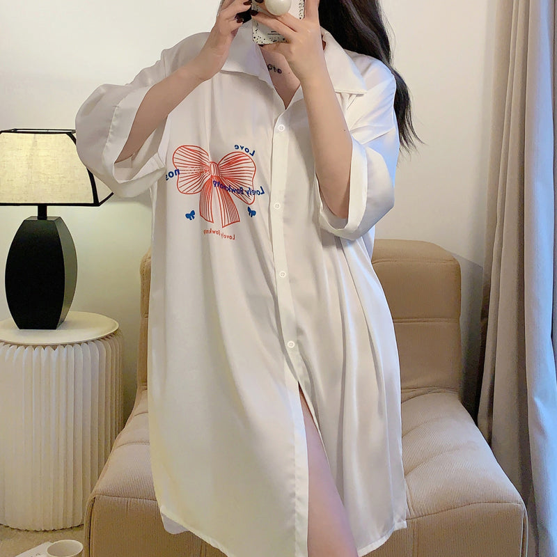 Tulip Bunny Pajamas Shirt Collar Nightdress Sexy Live Version Huaer Cotton Homewear