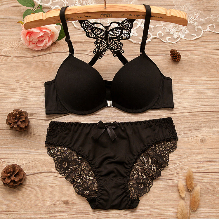Front button girl underwear gathered sexy Japanese bra, lace trim back bra set