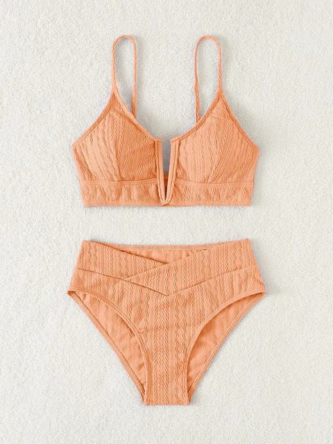 Waist Bikinis Swimwear Women Deep V Neck Solid Swimsuit 2023 Female  Push Up Beachwear Bathing Set Beach Wear