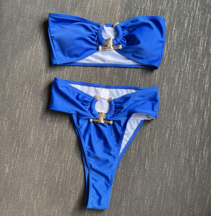 2023 European and American New   Waist Sexy Tube Top Split Swimsuit