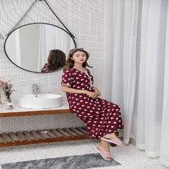 Fdfklak  Fat Nightgowns Women Short Sleeve Long Dress Print Cotton Home Wear Clothes Nightdress Ladies Sleepwear Nightshirt