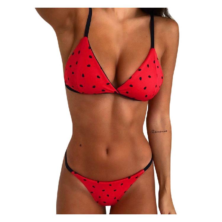 Women's Print Brazilian   Cut  Set Two Piece Swimsuit Padded Bra Straps  Waist Swimsuit