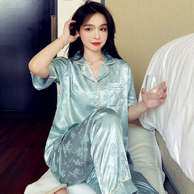 New ice and snow silk pajamas women's summer  sweet ice silk suit