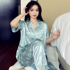 New ice and snow silk pajamas women's summer  sweet ice silk suit