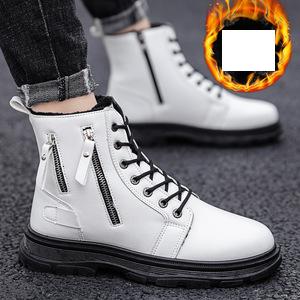 Plus velvet warm high-top shoes men's autumn 2020 new hiking shoes men's shoes plus cotton shoes sneakers Korean version of the wild outdoor
