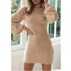 Leosoxs 2020 Autumn Winter Fashion Sexy Turtleneck Women's Mini Package Hip Dress Casual Bodycon Solid Long Sleeve Ladies Dress