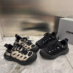 Leather daddy shoes women's 2023 autumn new thick-soled mesh breathable hiking outdoor  sports climbing shoes