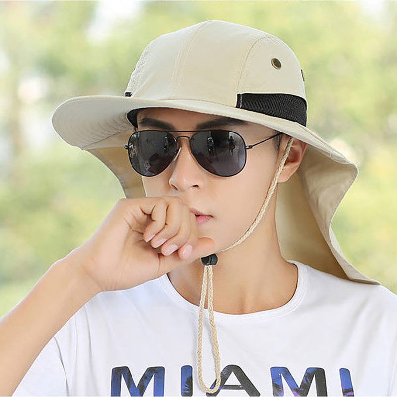 summer Sun Hat Men Women Bucket Hat with Neck Shawl Outdoor UV Protection Large Wide Brim Fisherman Hat Hiking Breathable Mesh Fishing Cap Collapsible