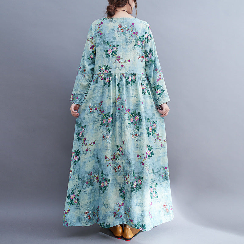 Middle-aged fat mother clothing 180 jin plus fat plus size dress retro print long skirt temperament women's skirt