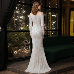 Sequined evening dress 2022 new popular annual meeting fishtail skirt light luxury niche high-end banquet temperament host