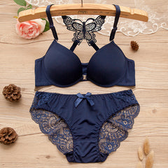 Front button girl underwear gathered sexy Japanese bra, lace trim back bra set