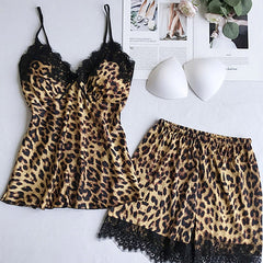 Leopard Print Sexy Women's Pajamas Set Satin Pajamas Pajamas Silk Homewear  Pajamas Pajamas Pajamas Underwear