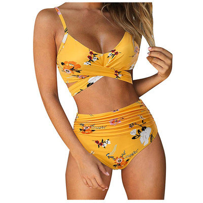 High Waist Bikini Fold Over Plus Size Swimsuit 2023 Push Up Swimsuit Tie Dye Printed Swimsuit Women's Strap Bikini Set Beach