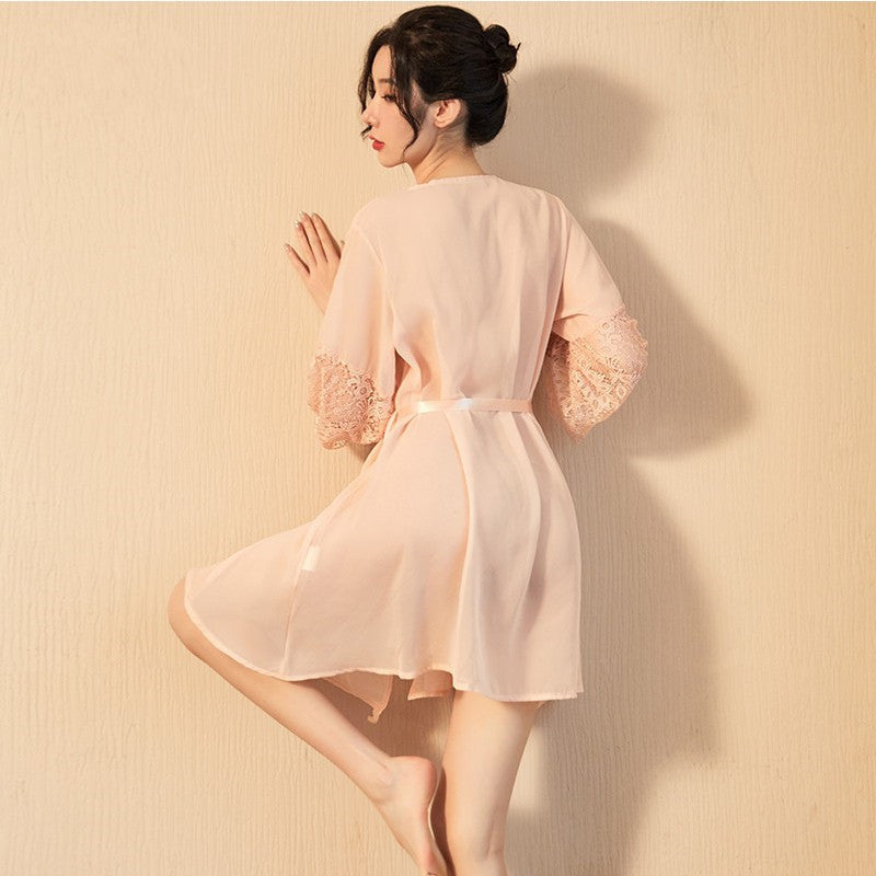 Sexy lingerie sexy ice silk bathrobe pajamas nightdress sweat steaming suit XL beauty 19158