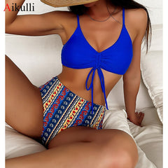 Waist  sets 2021 New Swimsuits Women Vintage Print  Two-Piece Swimwear Female Summer Beach Bikinis Swim Bathing Suits