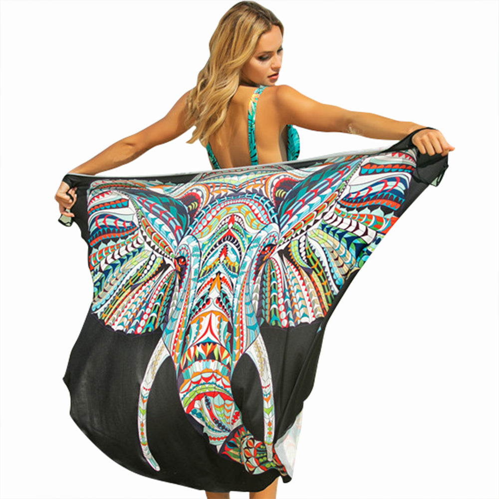 Ladies Fashion Stretch Printed Large Size One Piece Home Furnishing Dress