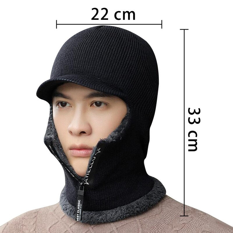 Men Winter Warm Wool Hat Outdoor Hiking Cycling Ski Warm Thick   Cap Scarf Windproof Cap Ear Protection  gorras