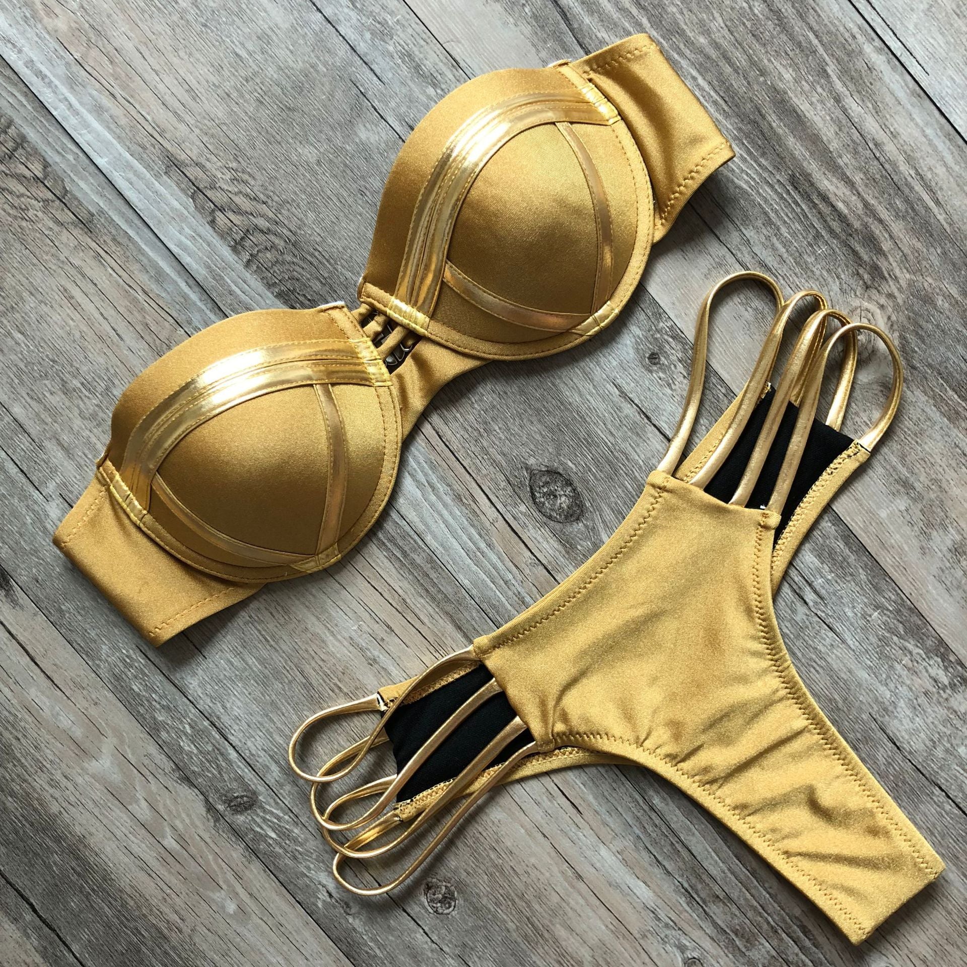 Split hard cover bikini solid color swimwear bikini