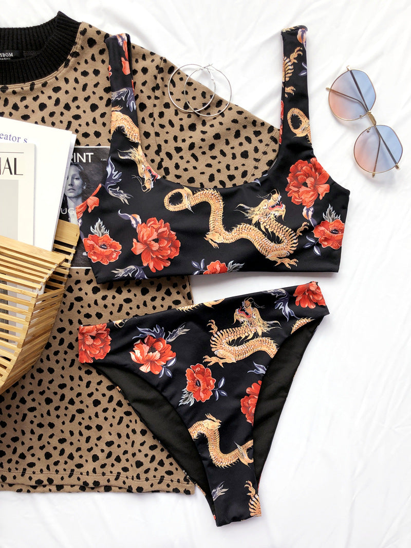 High waist bikini Push up swimwear women 2021 Dragon printed  bikini set Retro swimsuit female Bathing suit