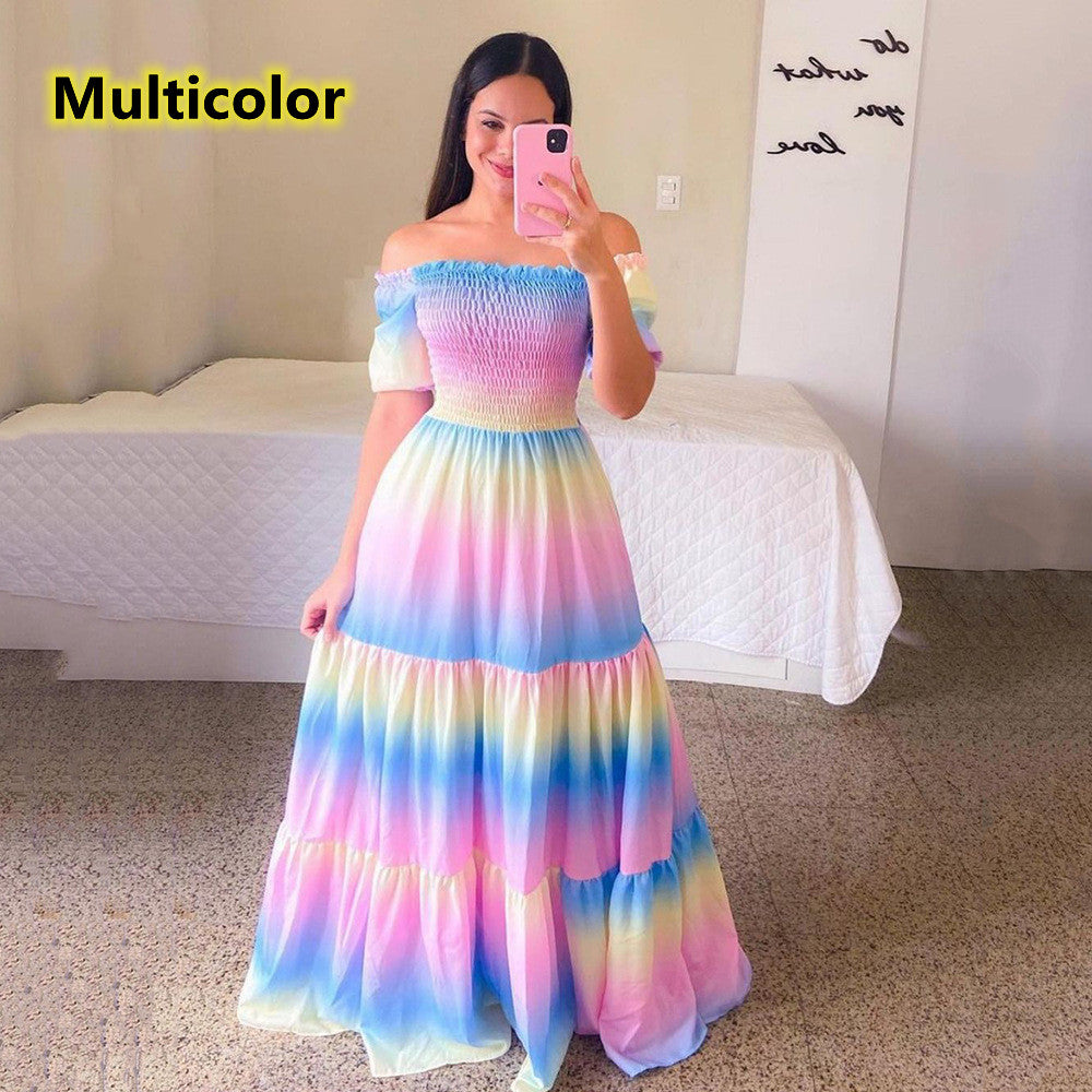 Women's Fashion Off Shoulder Dress Floral Print Long Dress Maxi Dresses Big  Dress Rochii Elegante Kleider Damen Elegant