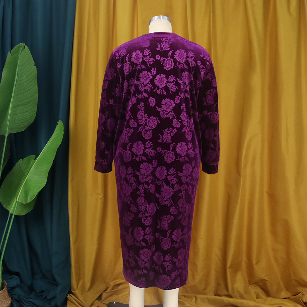 European and American round neck long-sleeved velvet   purple warmth African women's nightgown bathrobe Nightgown
