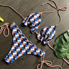 New swimwear plaid print split swimsuit female European and American sexy bikini BIKINI