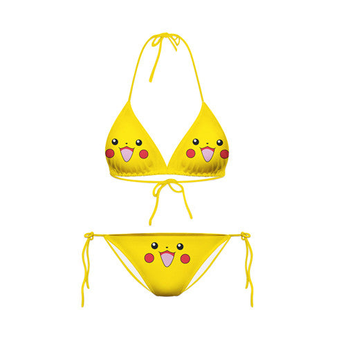 European and American sexy fashion temptation three-point split comfortable bikini swimsuit Pikachu print