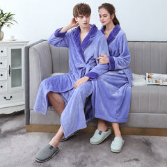 Coral fleece nightgown for men and women  autumn and winter long-sleeved lace-up pajamas