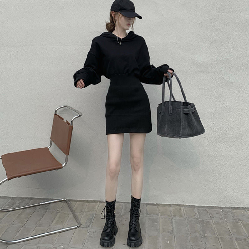 Long sleeve dress women's sexy Korean hot sale Bodycon thickened winter women's basic fashionable clothes Black mini party street guard