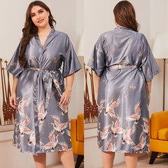 New style ice silk nightgown bathrobe bathrobe plus size home service
