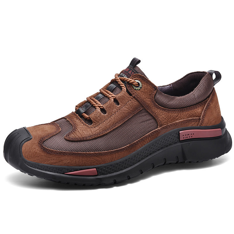 Men's shoes spring and summer men's leather outdoor sports casual shoes all-match leather toe top layer cowhide soft bottom hiking shoes