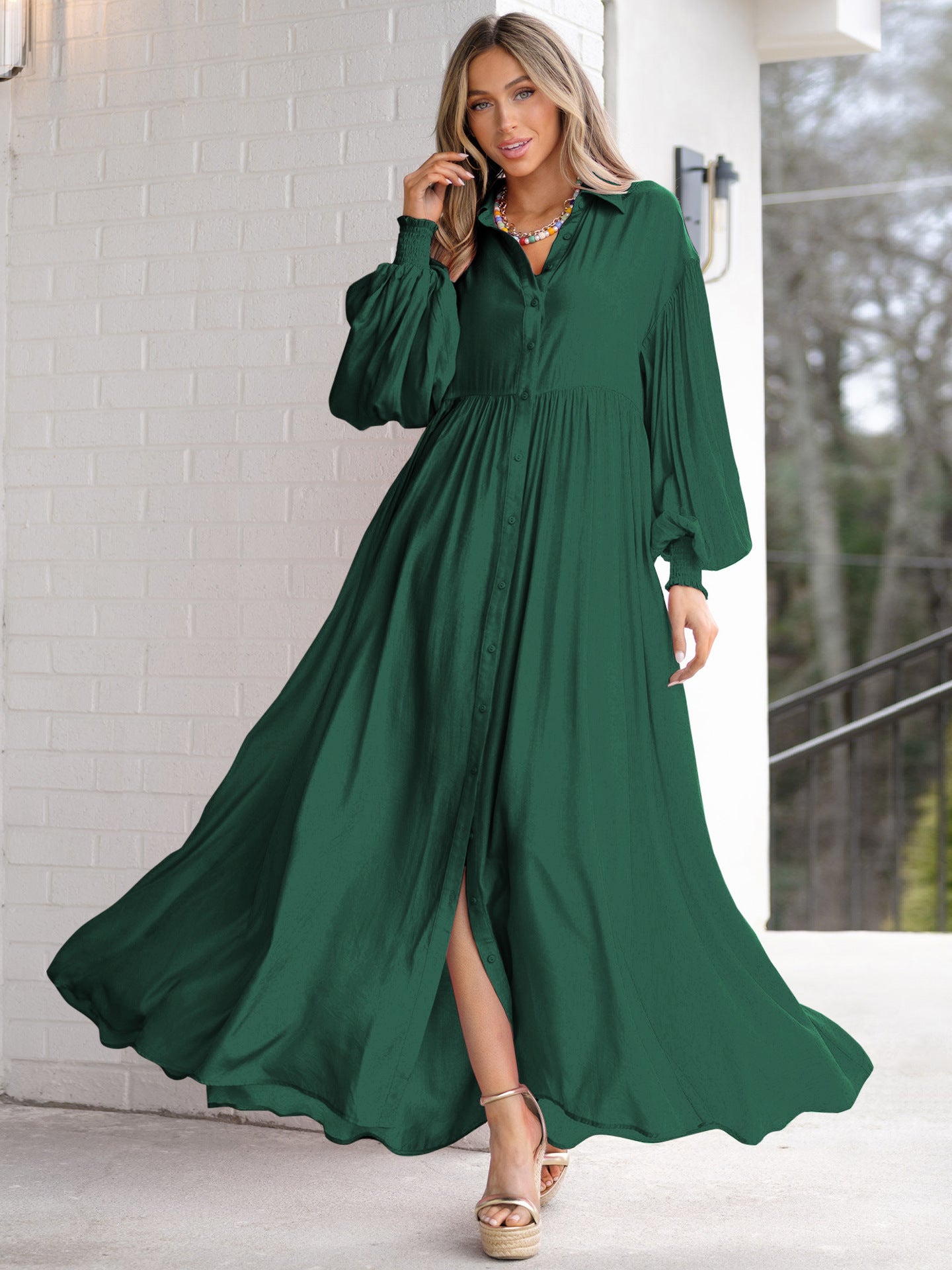 Autumn and winter new product long solid color dress Amazon hot style women's button-up long skirt   large  skirt