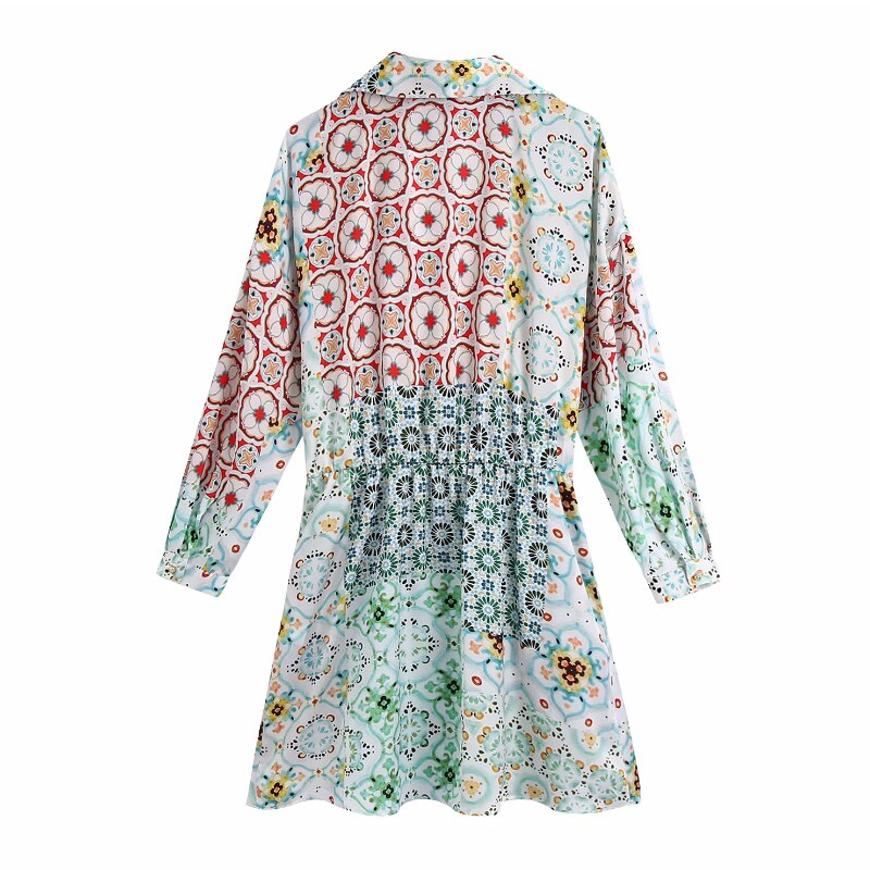 فستان بوهو ستايل قصير مطبوع عليه زهور نصف كم وياقة مقلوبة فساتين أنيقة على شكل حرف A فساتين نسائية أنيقة غير رسمية 