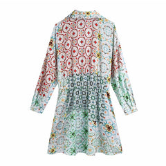 فستان بوهو ستايل قصير مطبوع عليه زهور نصف كم وياقة مقلوبة فساتين أنيقة على شكل حرف A فساتين نسائية أنيقة غير رسمية 