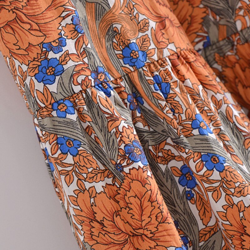 المرأة بوهو نمط الأزهار طباعة ميدي اللباس الصيف حزب السباغيتي حزام اللباس Femele ربطة القوس فيونكة أكمام ألف خط فساتين 