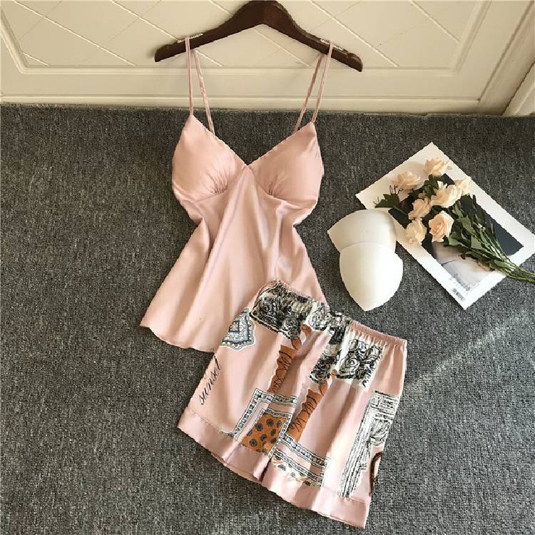 Spring and Autumn Pajamas Women Chest Pad Nightgown Strap Silk Nightdress 4 Pcs Set Tops Long Sleeve Pijama Mujer Sexy Lingerie
