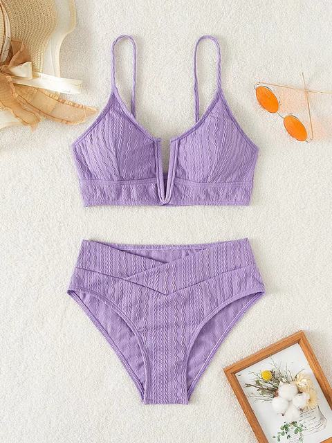 Waist Bikinis Swimwear Women Deep V Neck Solid Swimsuit 2023 Female  Push Up Beachwear Bathing Set Beach Wear