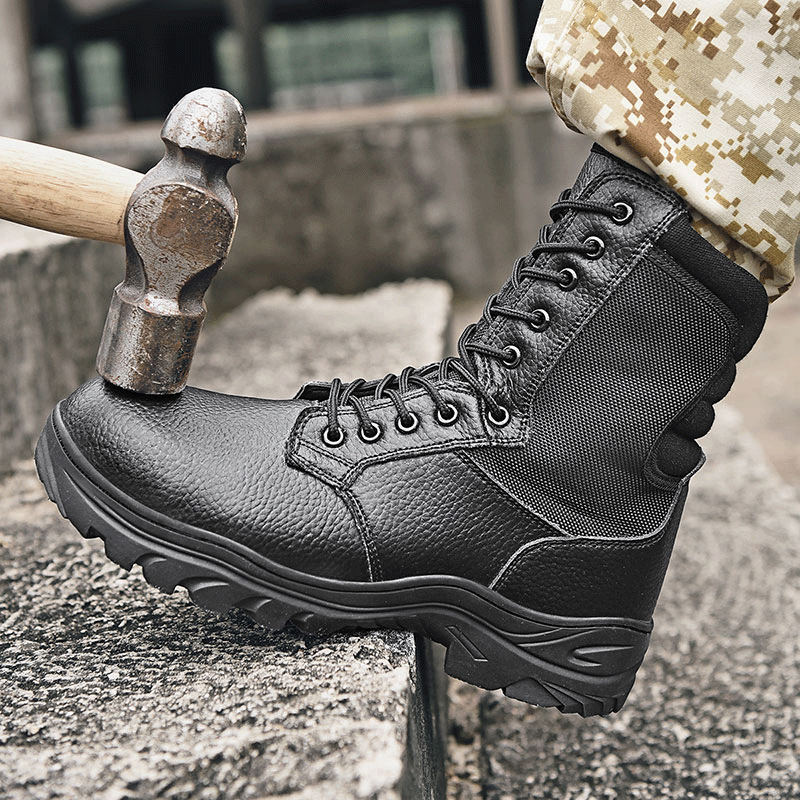 Outdoor high-top tooling shoes, steel toe steel plate military boots, anti-collision function training boots, construction boots