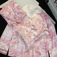 Spring and autumn pajamas women's ice silk lapel cardigan long-sleeved trousers sweet and cute girl home service suit