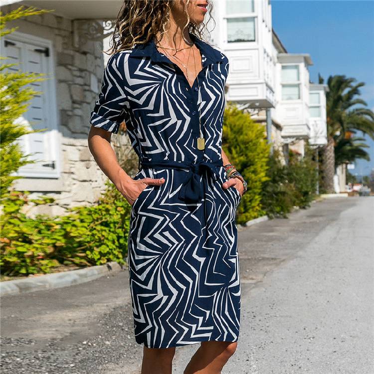 Aachoae Long Sleeve Shirt Dress 2020 Summer Boho Beach Dresses Women Casual Striped Print A line Mini Party Dress Vestidos