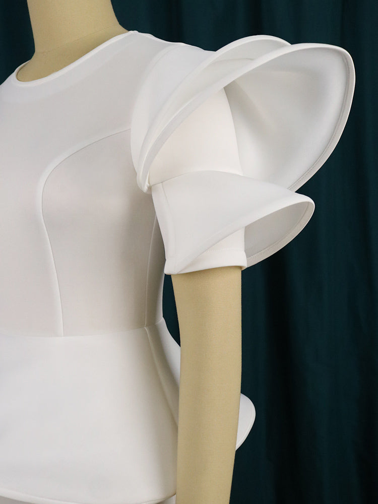 AOMEI Women Party Dress Stylish Short Sleeves Ruffles Peplum Bodycon White Event Birthday Wedding Guest Female Large Size Ladies