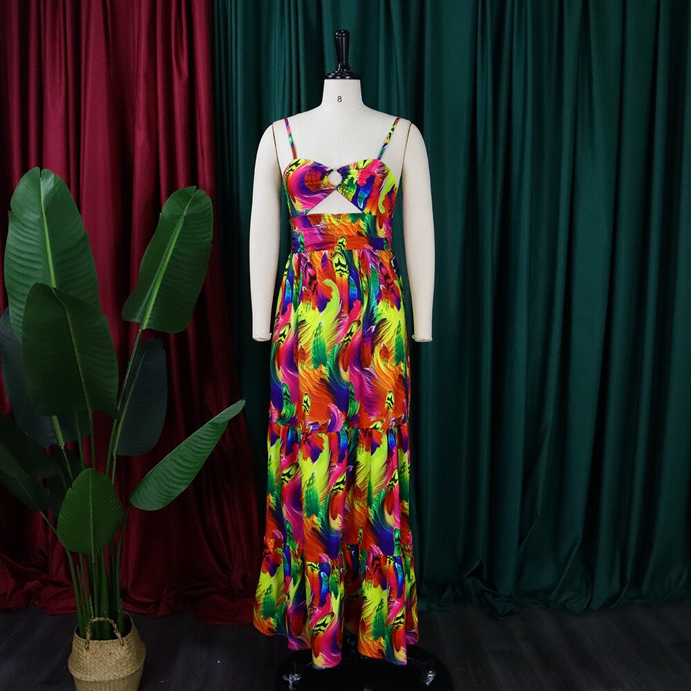 أنيقة المرأة السباغيتي حزام انقطاع الخصر عالية الخصر كبير صالح ومضيئة ماكسي فستان طويل 2022 شاطئ مثير بوهو اللباس 